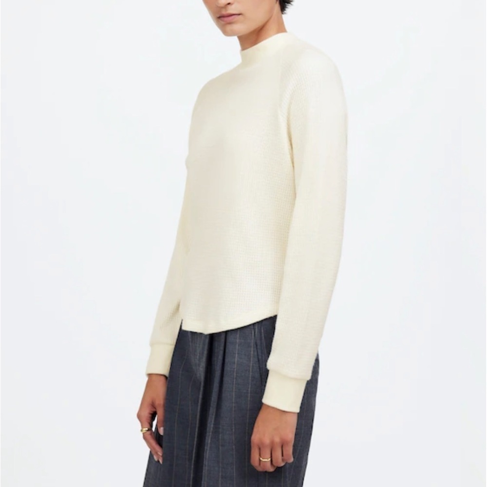 Madewell Waffle-Knit Long-Sleeve Crewneck Tee Top Shirt Winter White M